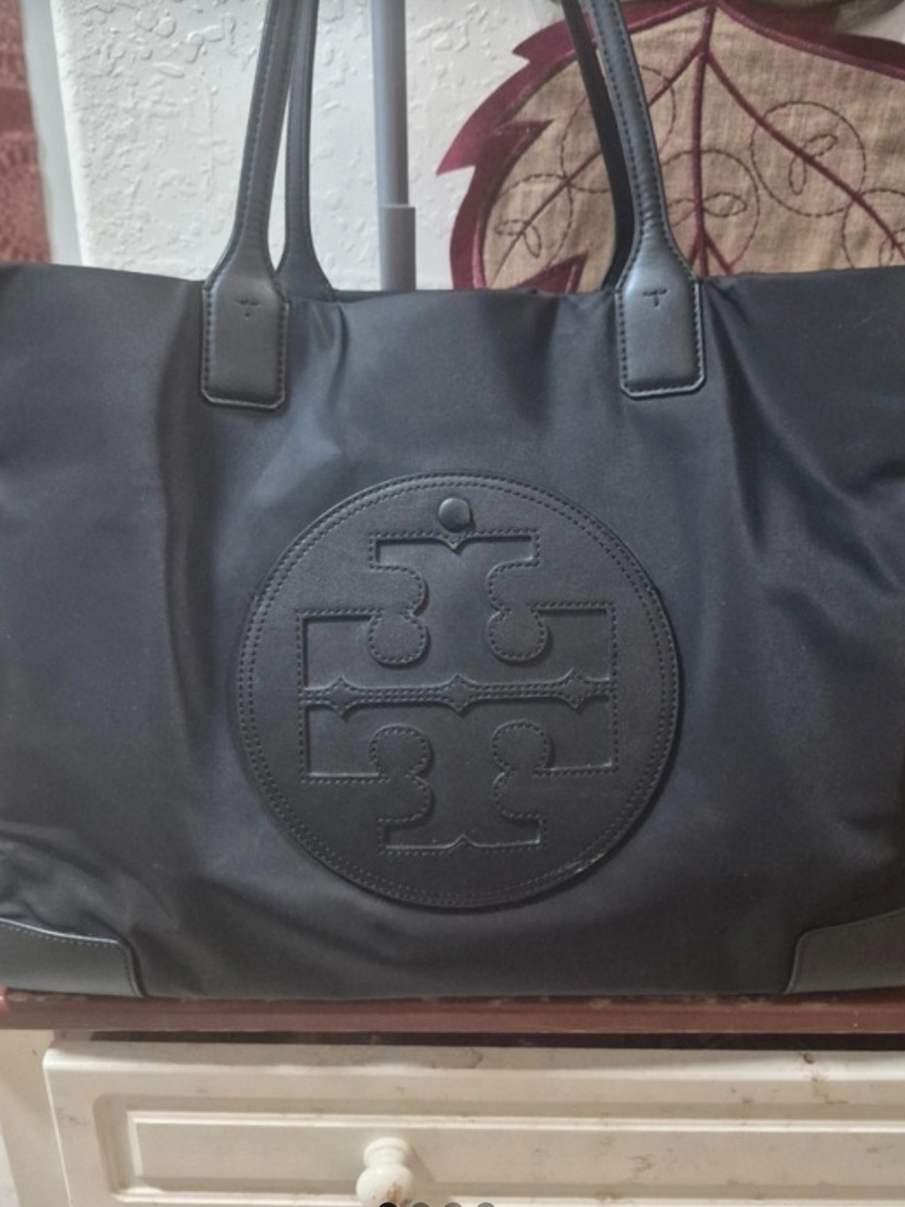 Tory Burch Black Nylon Logo Tote